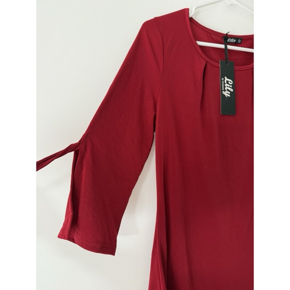 Lily by Firmiana Women's Red Casual Tunic Top Long Sleeve Crew Neck Size Small - Picture 3 of 6
